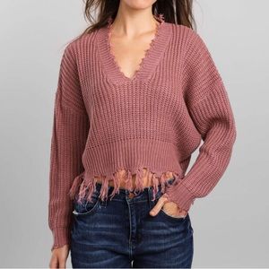 Coco + Jaimeson pink knit frayed cropped sweater